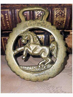 Antique Prancing or Rearing Horse Brass Harness Medallion Equine Collectible